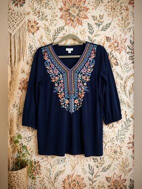 J. Jill Modal Desert Botanical Embroidered Tunic Top Women’s Sz XS Boho